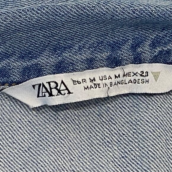 Zara Denim Mini Dress Womens M Sleeveless Snap Up Medium Wash Collar - Picture 5 of 6